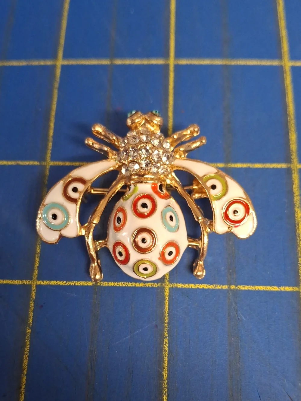 Gold-Tone Multicolor Enamel Bee Brooch Crystal Accents 1.5